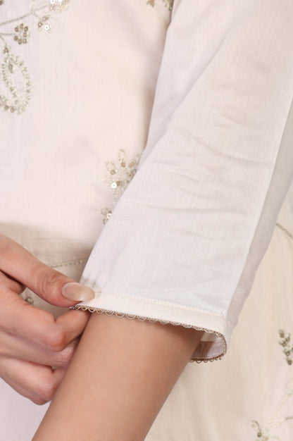 W for Woman Off-White Embroidered Straight Viscose Kurta