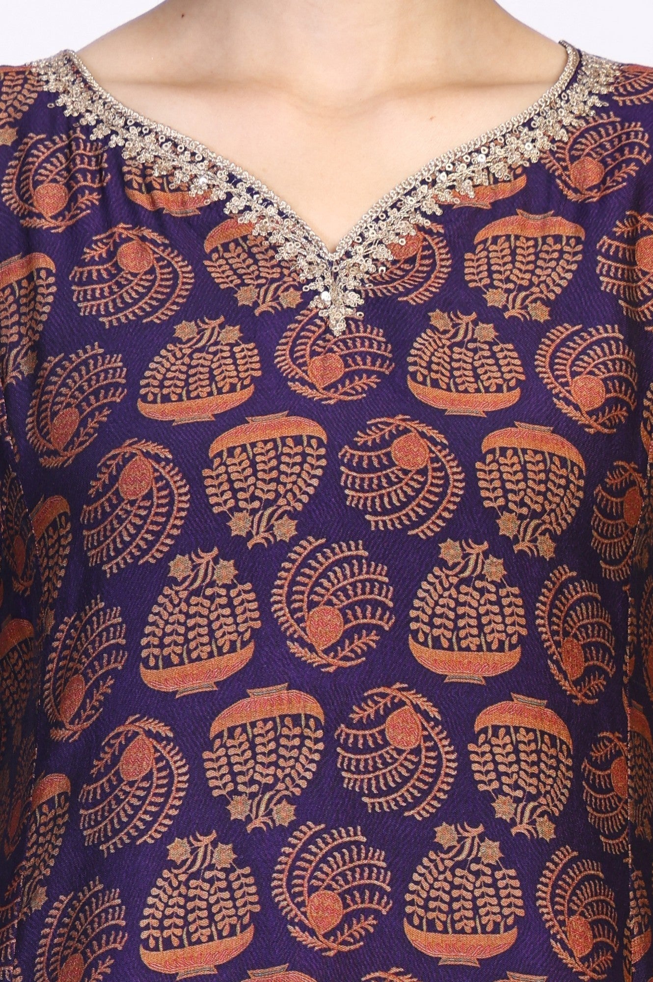 W for Woman Purple Ethnic Motifs Printed Dori Embroidery Flared Crepe Kurta