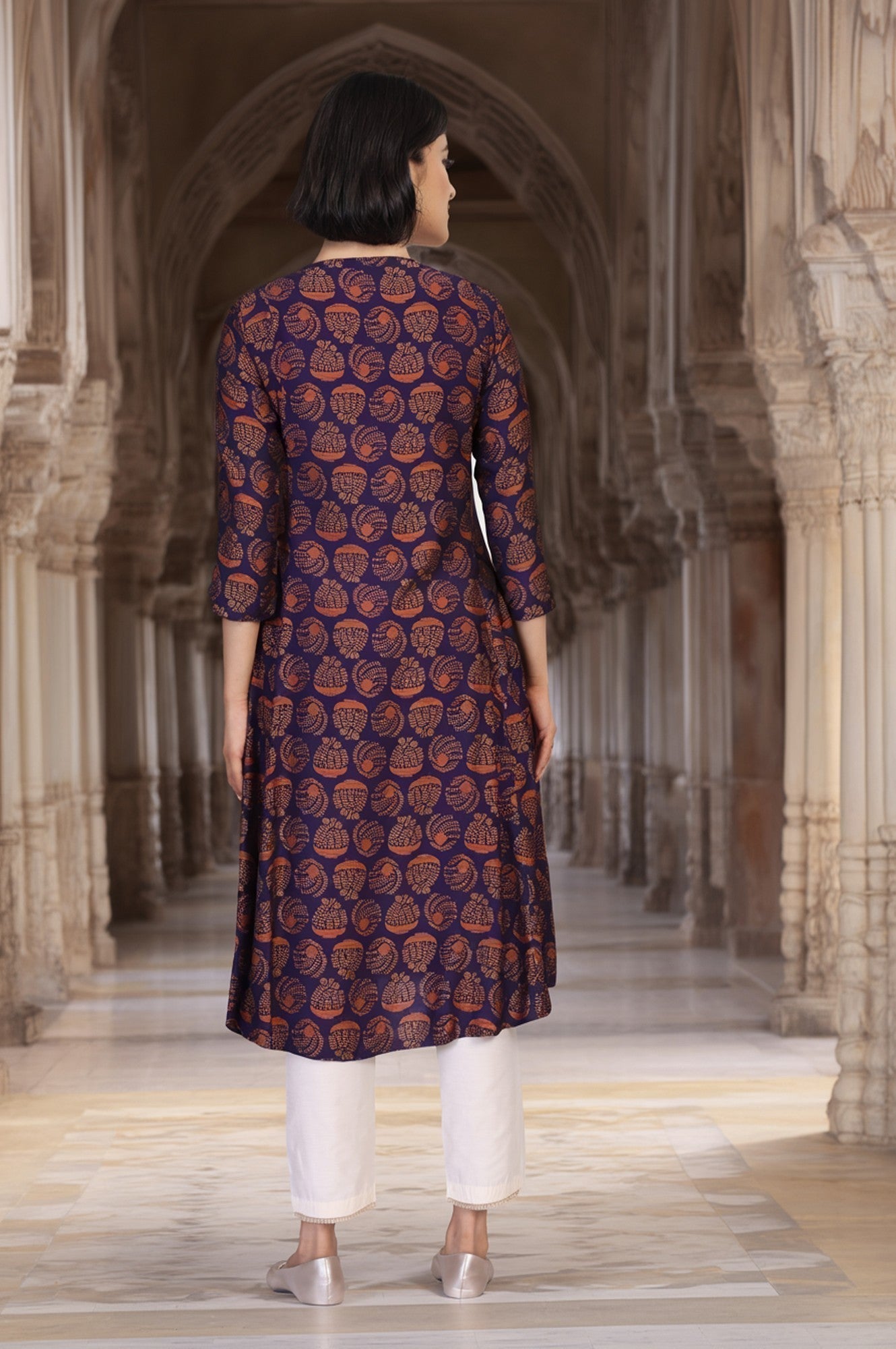 W for Woman Purple Ethnic Motifs Printed Dori Embroidery Flared Crepe Kurta