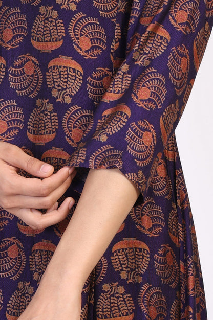W for Woman Purple Ethnic Motifs Printed Dori Embroidery Flared Crepe Kurta