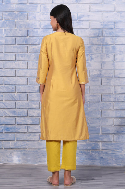 W for Woman Yellow Metallic Embroidered Straight Kurta