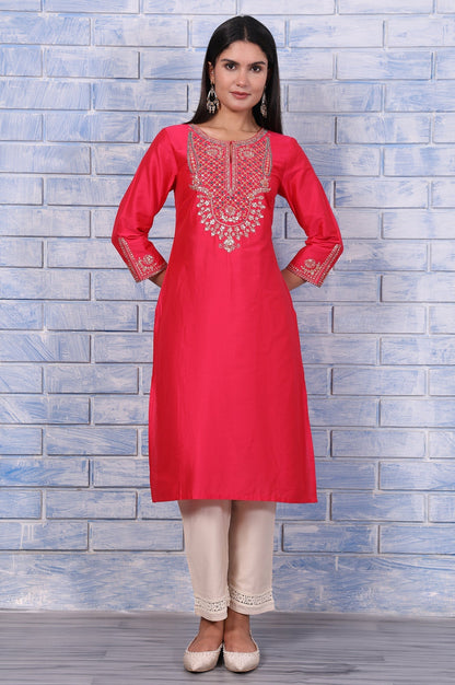 W for Woman Pink Metallic Embroidered Straight Kurta