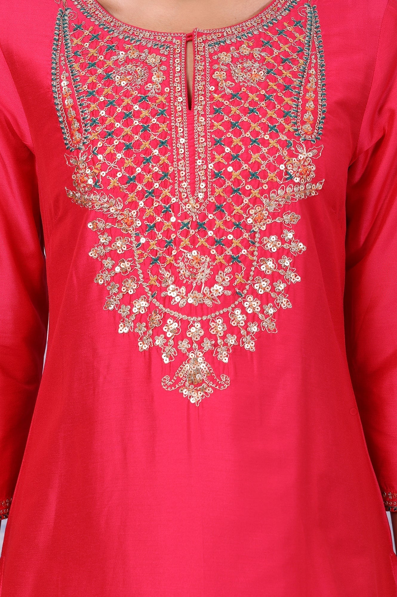 W for Woman Pink Metallic Embroidered Straight Kurta