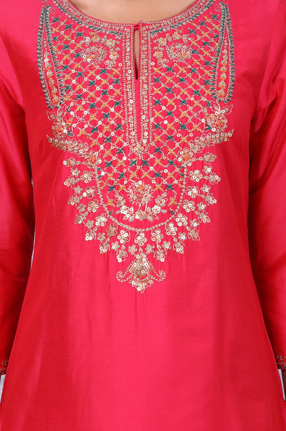 W for Woman Pink Metallic Embroidered Straight Kurta