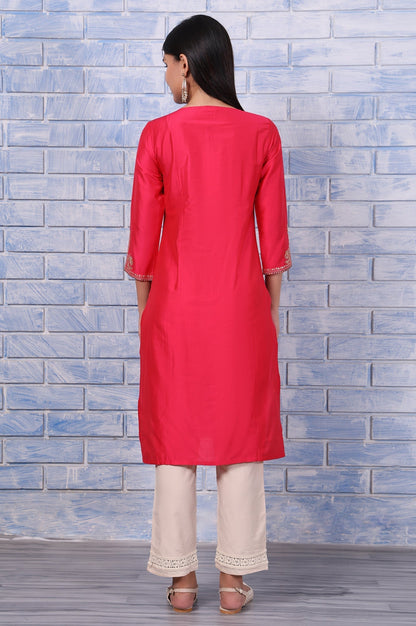 W for Woman Pink Metallic Embroidered Straight Kurta