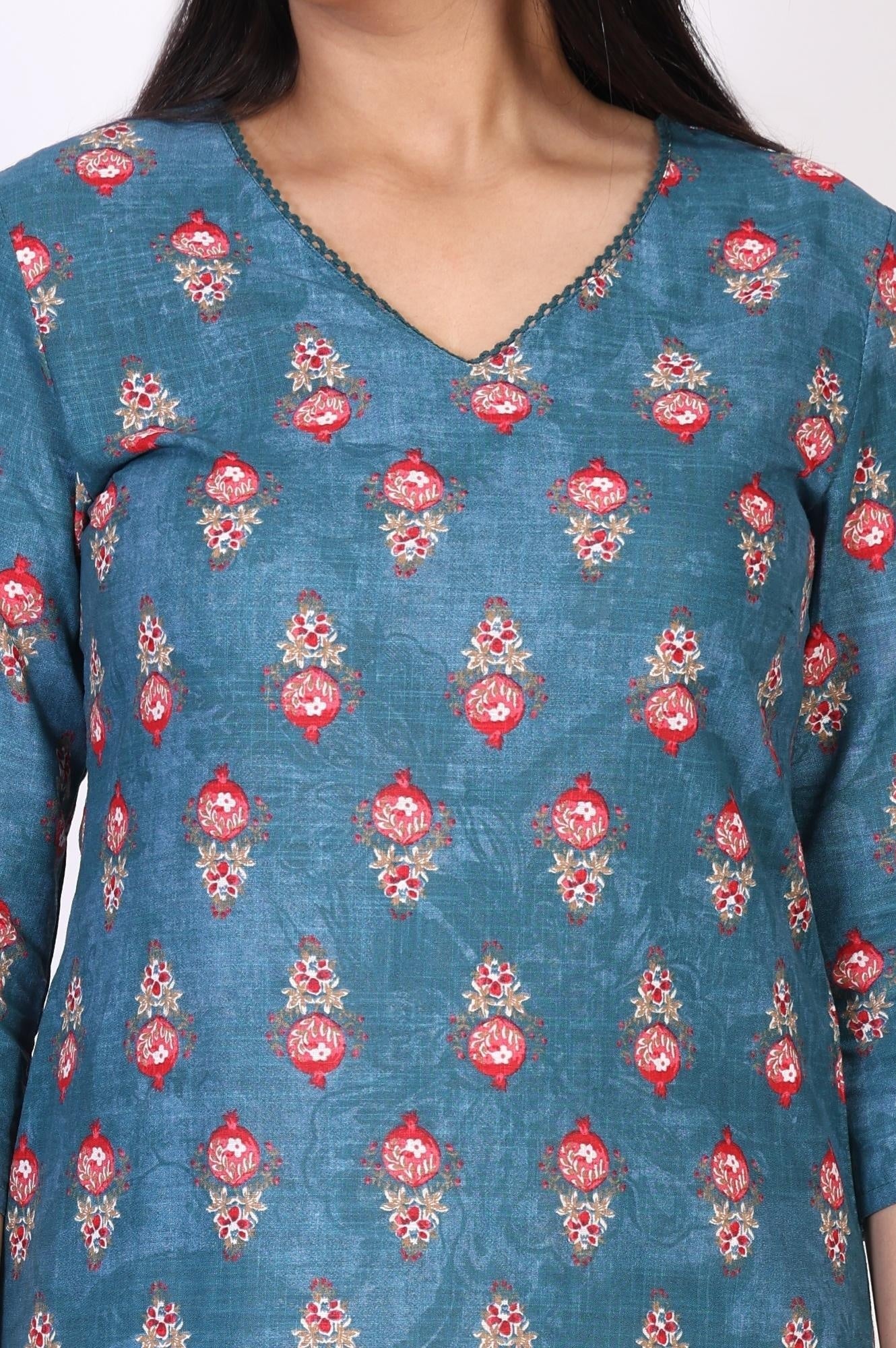 W for Woman Blue Floral Printed Straight Cotton Kurta