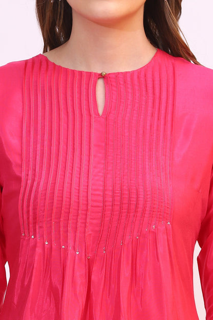 W for Woman Pink Embroidered Shantung Straight Kurta