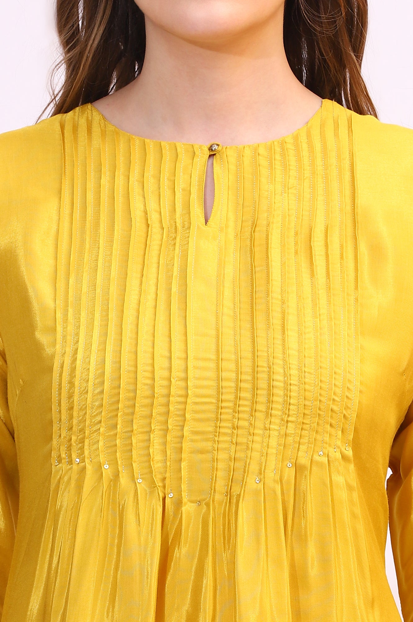 W for Woman Yellow Embroidered Shantung Straight Kurta