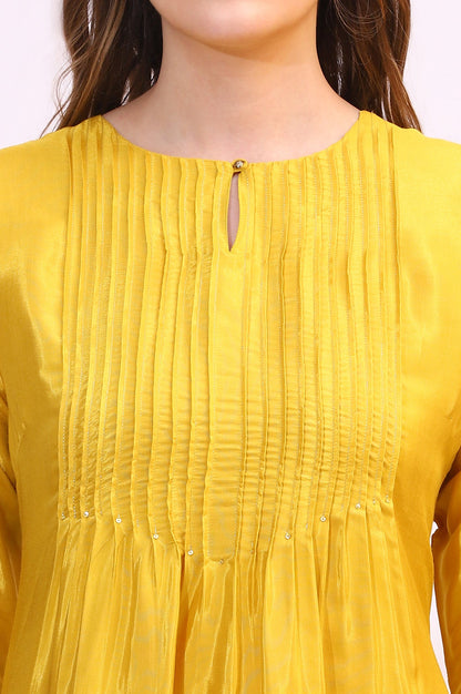 W for Woman Yellow Embroidered Shantung Straight Kurta
