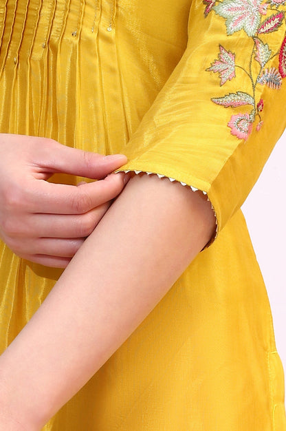 W for Woman Yellow Embroidered Shantung Straight Kurta