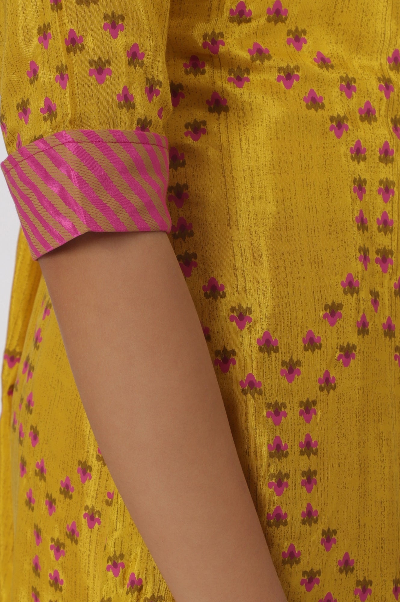W for Woman Marigold Yellow Floral Printed Straight Shantung Kurta