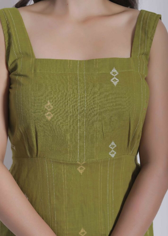 Miravan Womens Abstract Printed Green ALine Maxi Dress