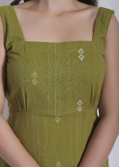 Miravan Womens Abstract Printed Green ALine Maxi Dress