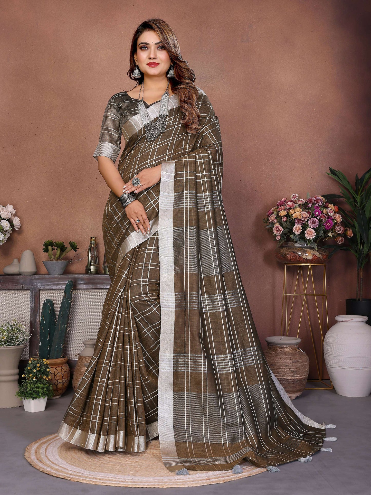 Aastha Fashion Light Brown Linen Weaving Saree