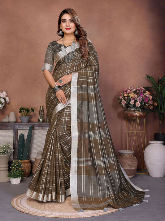 Aastha Fashion Light Brown Linen Weaving Saree