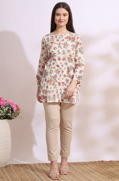W for Woman White Floral Printed Summer Straight Tunic
