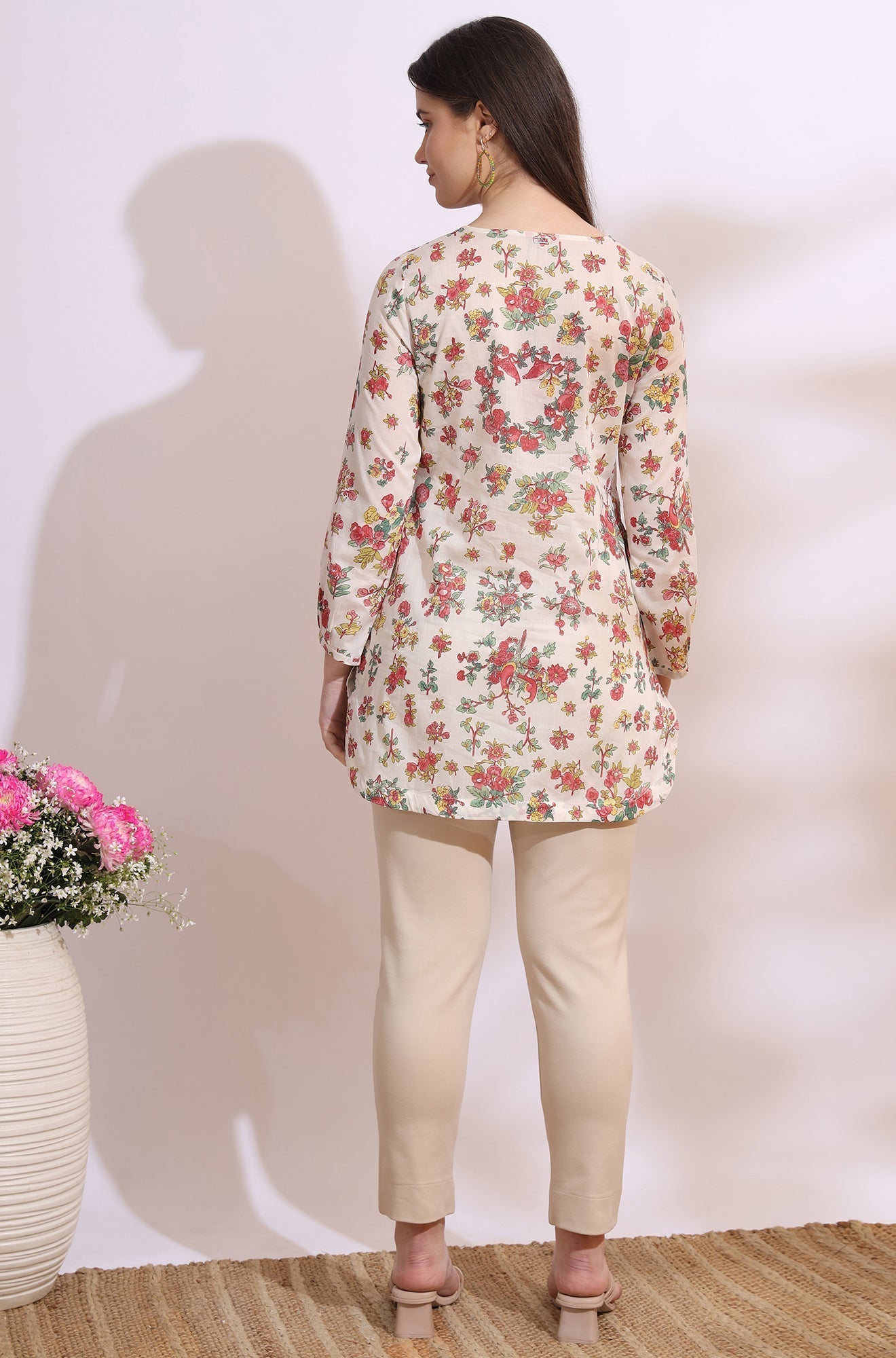 W for Woman White Floral Printed Summer Straight Tunic