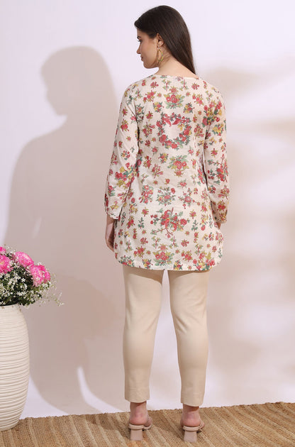 W for Woman White Floral Printed Summer Straight Tunic