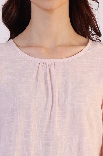 W for Woman Pink Embroidered Pure Cotton Scalloped Western Top