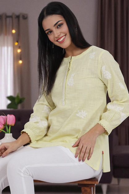 W for Woman White Thread Embroidered Straight Pure Cotton Ethnic Top