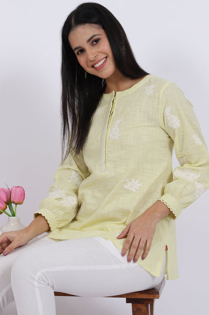 W for Woman White Thread Embroidered Straight Pure Cotton Ethnic Top