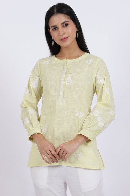 W for Woman White Thread Embroidered Straight Pure Cotton Ethnic Top