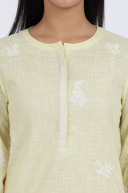 W for Woman White Thread Embroidered Straight Pure Cotton Ethnic Top