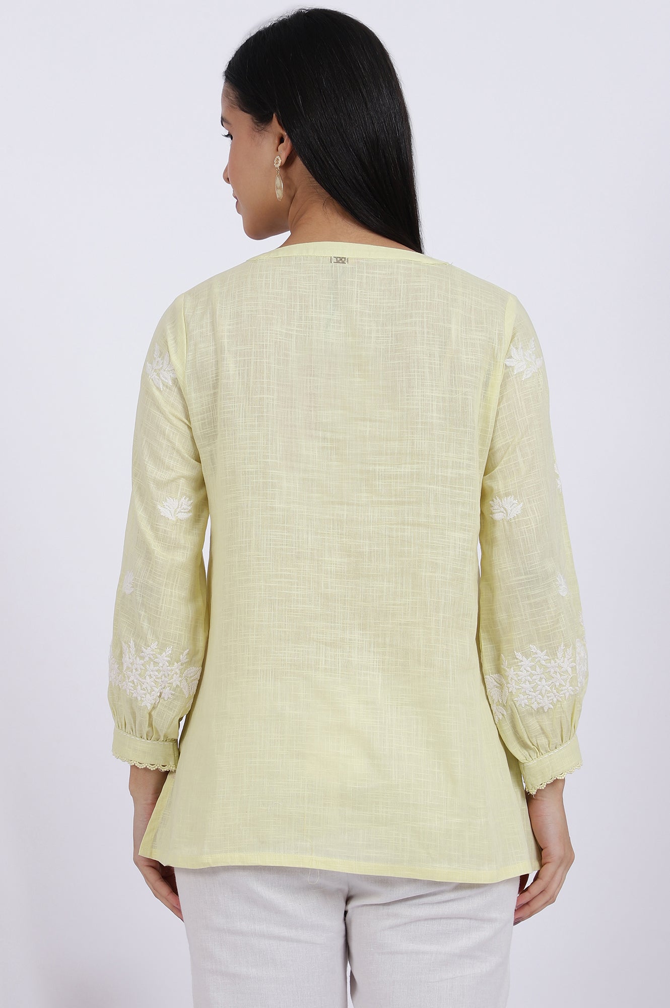 W for Woman White Thread Embroidered Straight Pure Cotton Ethnic Top