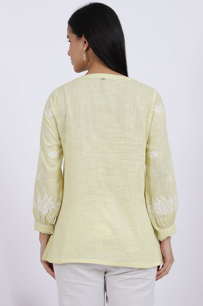 W for Woman White Thread Embroidered Straight Pure Cotton Ethnic Top