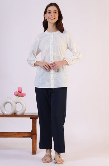 W for Woman White Embroidered Pure Cotton Button Down Shirt