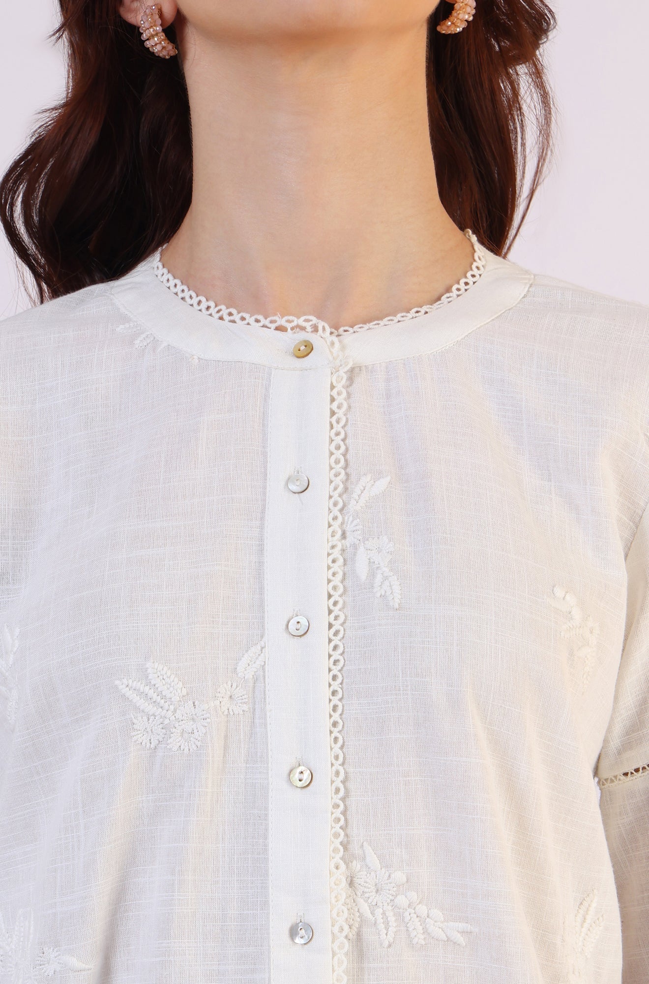 W for Woman White Embroidered Pure Cotton Button Down Shirt