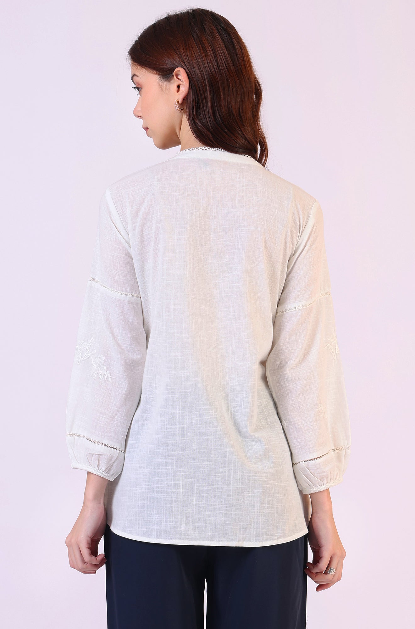 W for Woman White Embroidered Pure Cotton Button Down Shirt