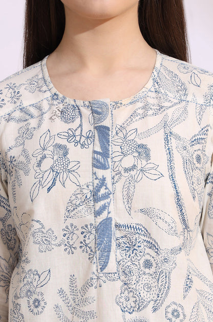 W for Woman White and blue printed top with thread embroidery