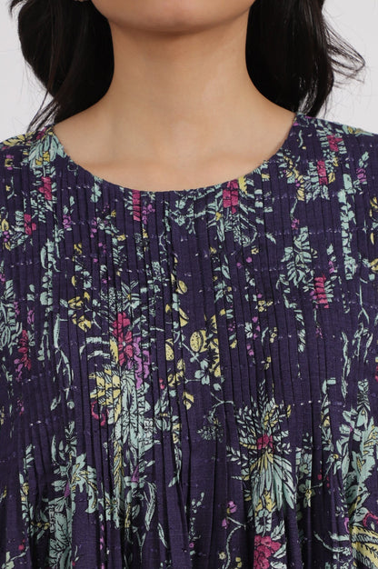 W for Woman Grey Printed Swiss Dot A-line Pleated Top