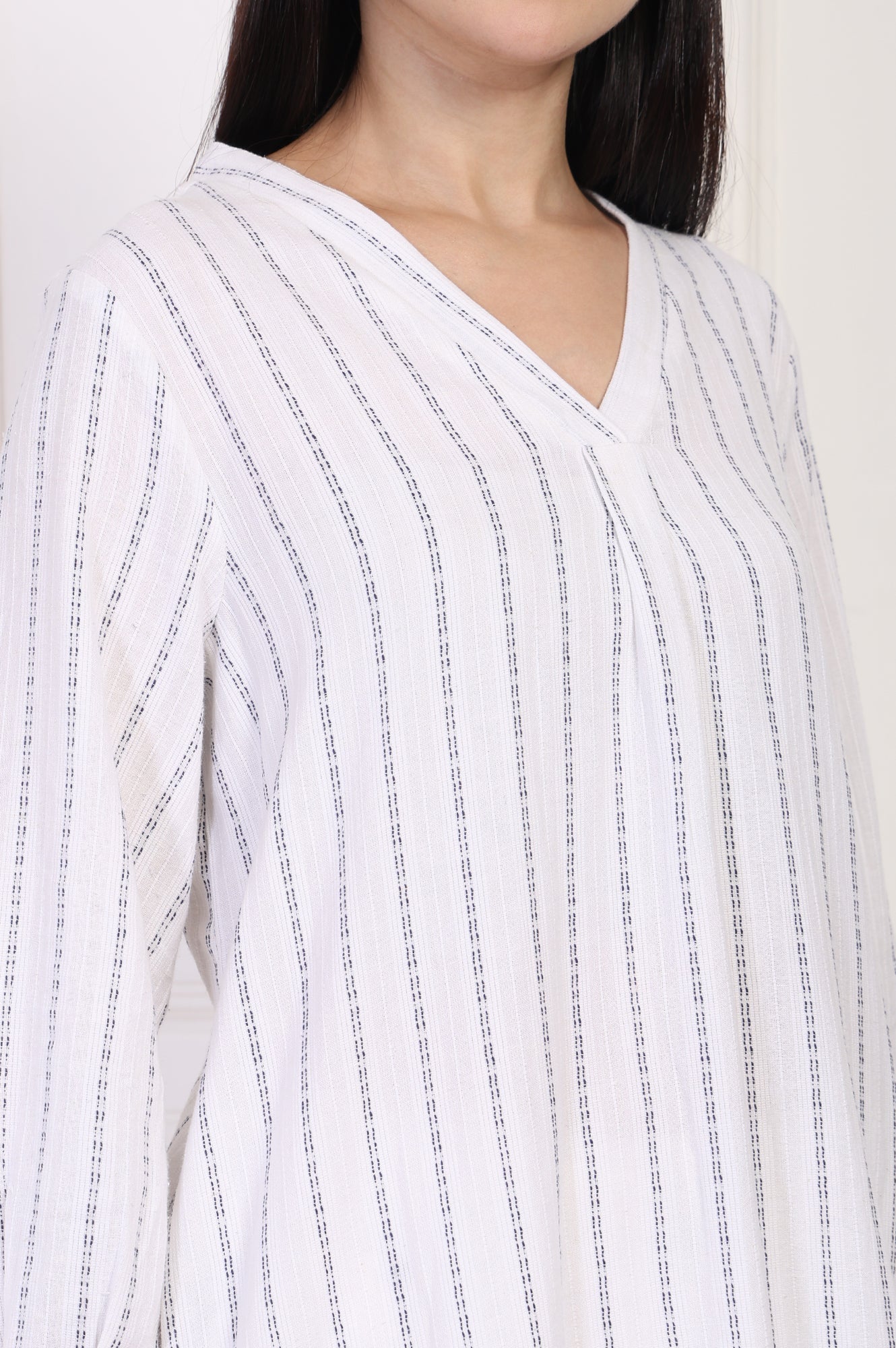 W for Woman White Striped Straight Cotton Tunic