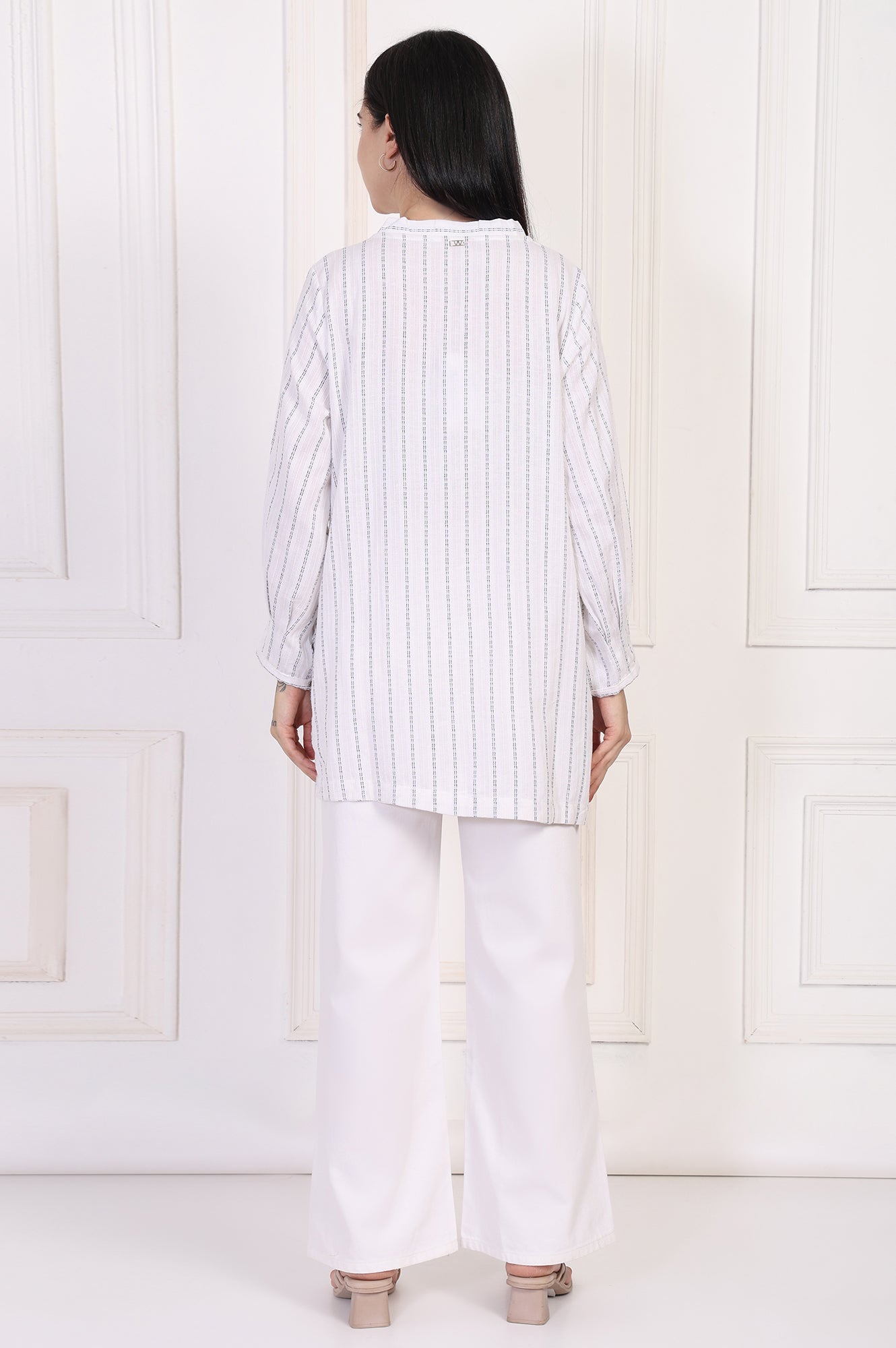 W for Woman White Striped Straight Cotton Tunic