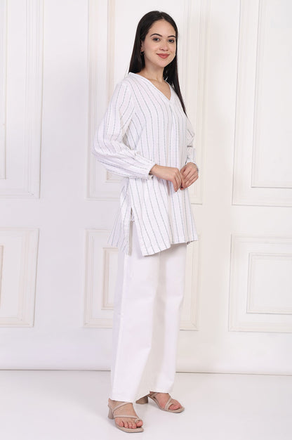 W for Woman White Striped Straight Cotton Tunic