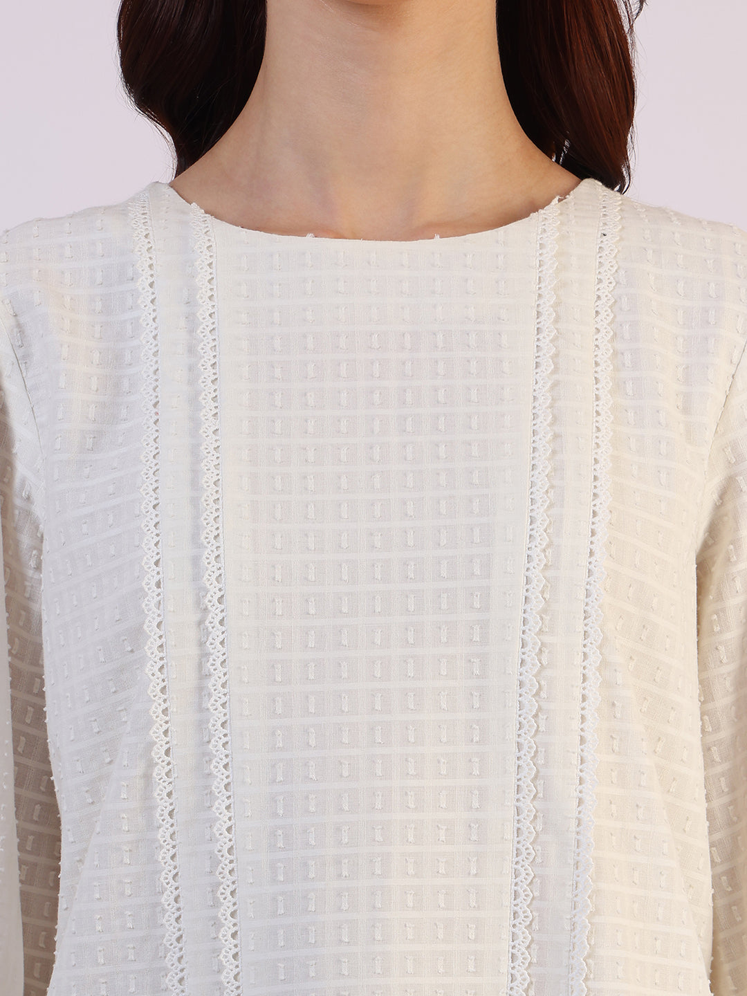 W for Woman White Solid Straight Pure Cotton Top
