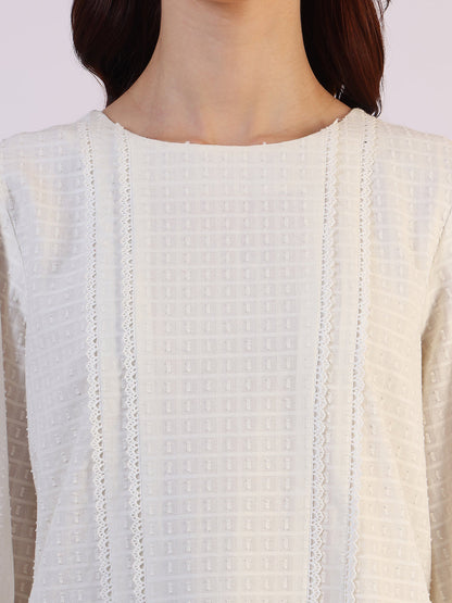 W for Woman White Solid Straight Pure Cotton Top