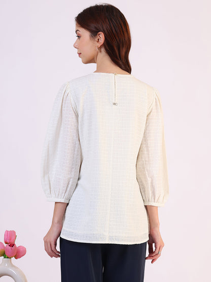 W for Woman White Solid Straight Pure Cotton Top