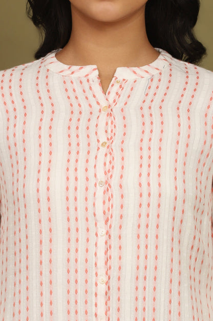 W for Woman Pink And White Yarn Dyed Double Cloth Cotton Tunic