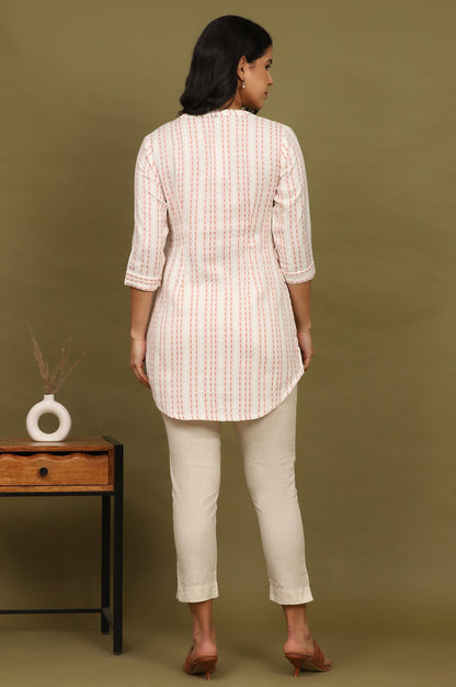 W for Woman Pink And White Yarn Dyed Double Cloth Cotton Tunic