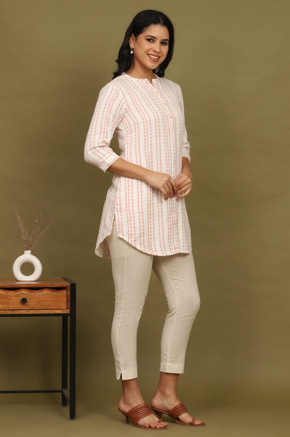 W for Woman Pink And White Yarn Dyed Double Cloth Cotton Tunic