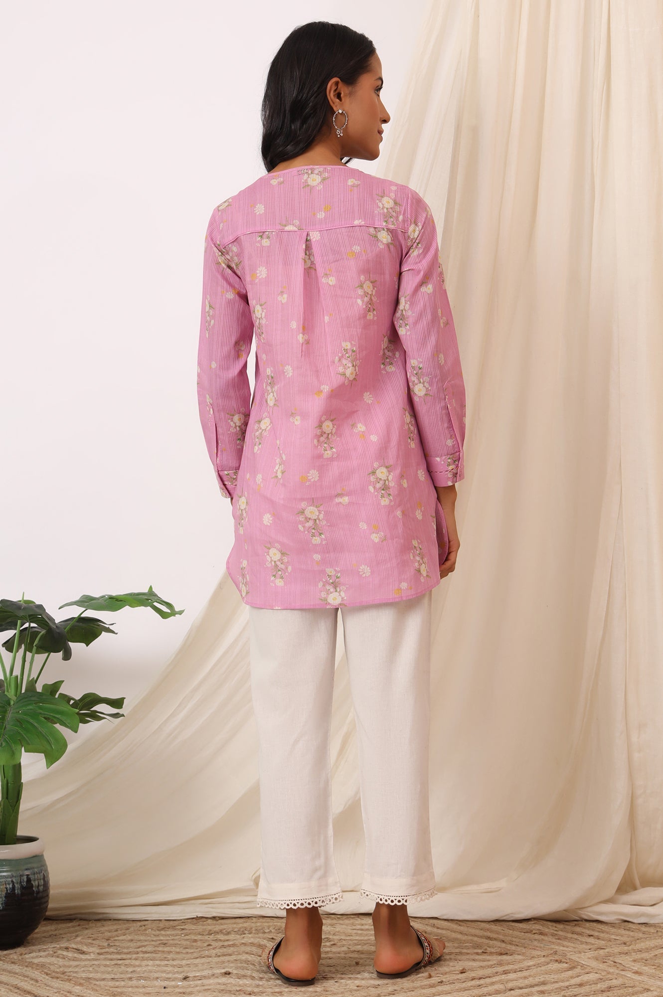 W for Woman Pink Floral Printed Pure Cotton Summer Tunic
