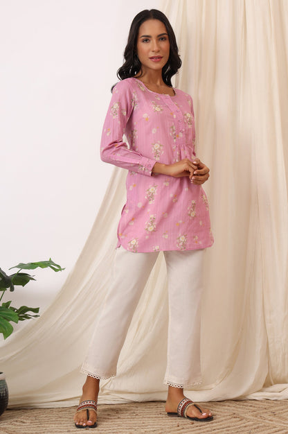 W for Woman Pink Floral Printed Pure Cotton Summer Tunic