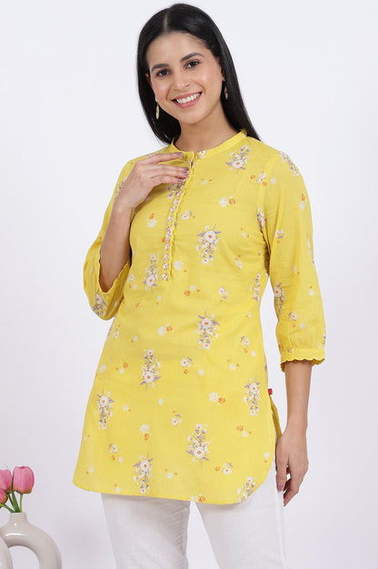 W for Woman Yellow Floral Printed Straight Pure Cotton Tunic