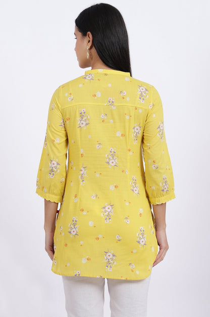 W for Woman Yellow Floral Printed Straight Pure Cotton Tunic