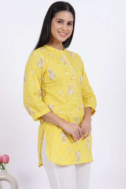 W for Woman Yellow Floral Printed Straight Pure Cotton Tunic
