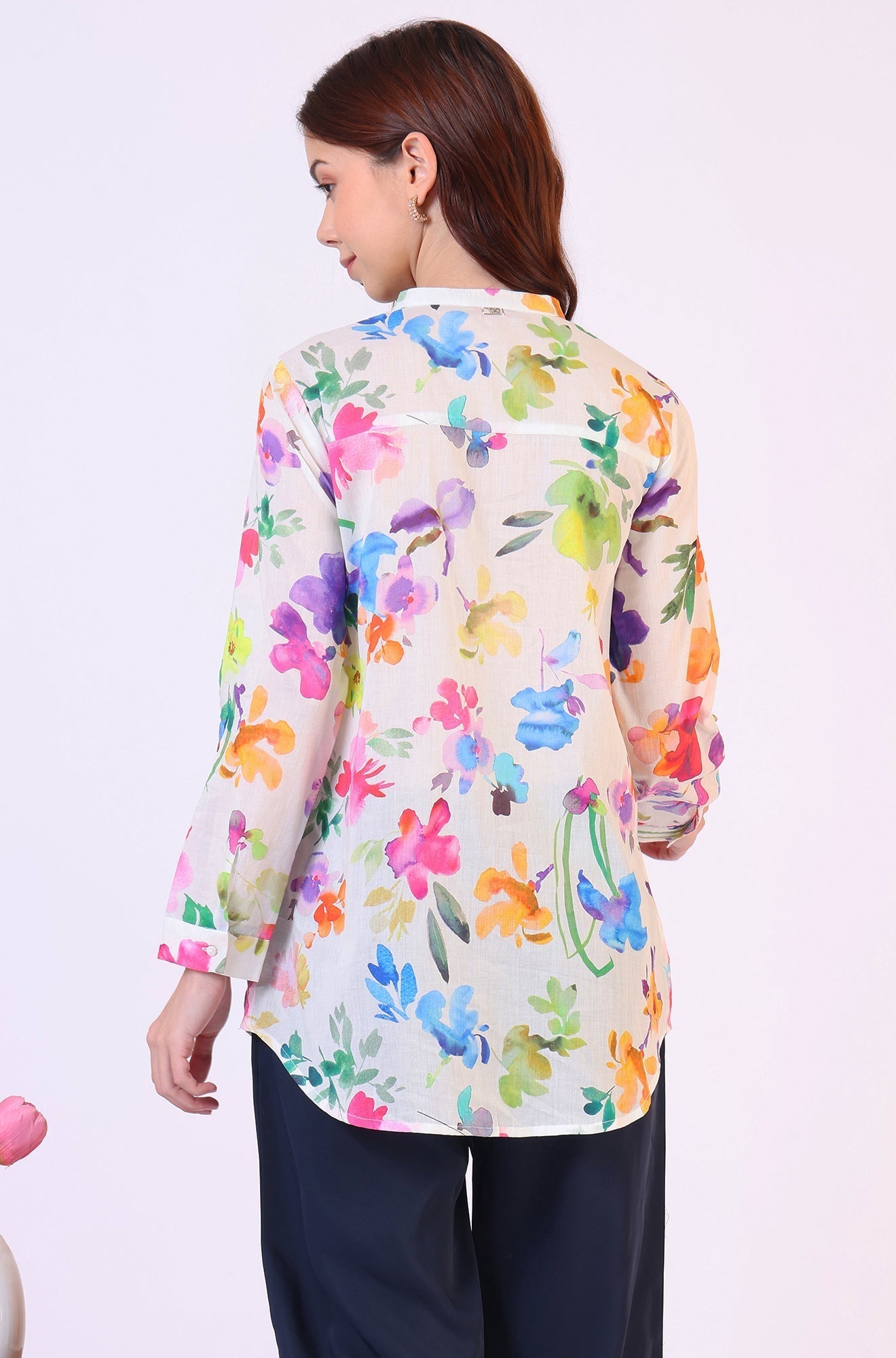 W for Woman Multicolor Floral Printed Straight Pure Cotton Top