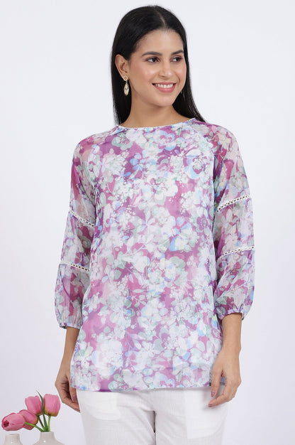 W for Woman Multicoloured Floral Printed Straight Polyester Top